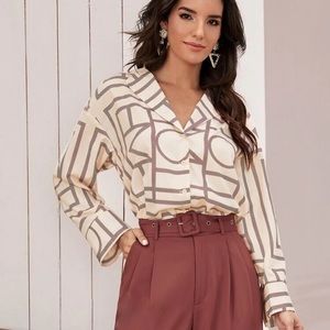 SOLD SHEIN Notch Collar Pleated Back Geo Blouse